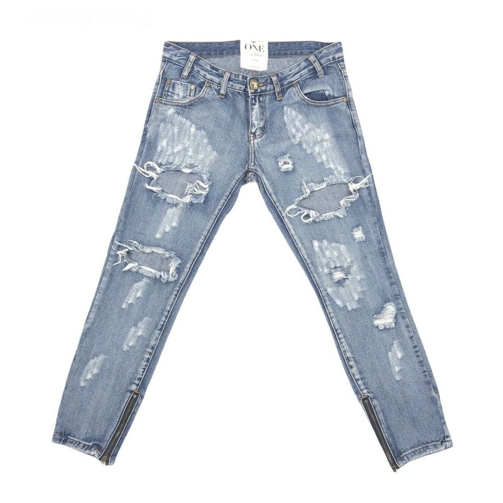 One Teaspoon Trashed Free Birds Skinny Ankle Zip Distress Destroy Jeans Size 25